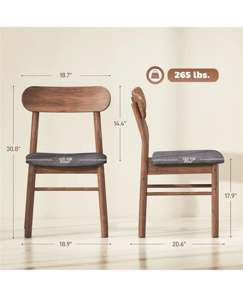 Set of 2 Dining Chairs, Curved Backrest Kitchen Chairs Upholstered Side Chairs