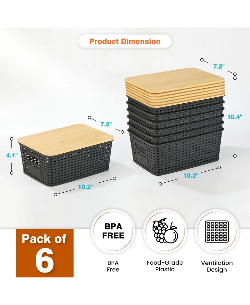 Xdovet Plastic Storage Bins With Lids Stackable Organizer Containers 6 Pack