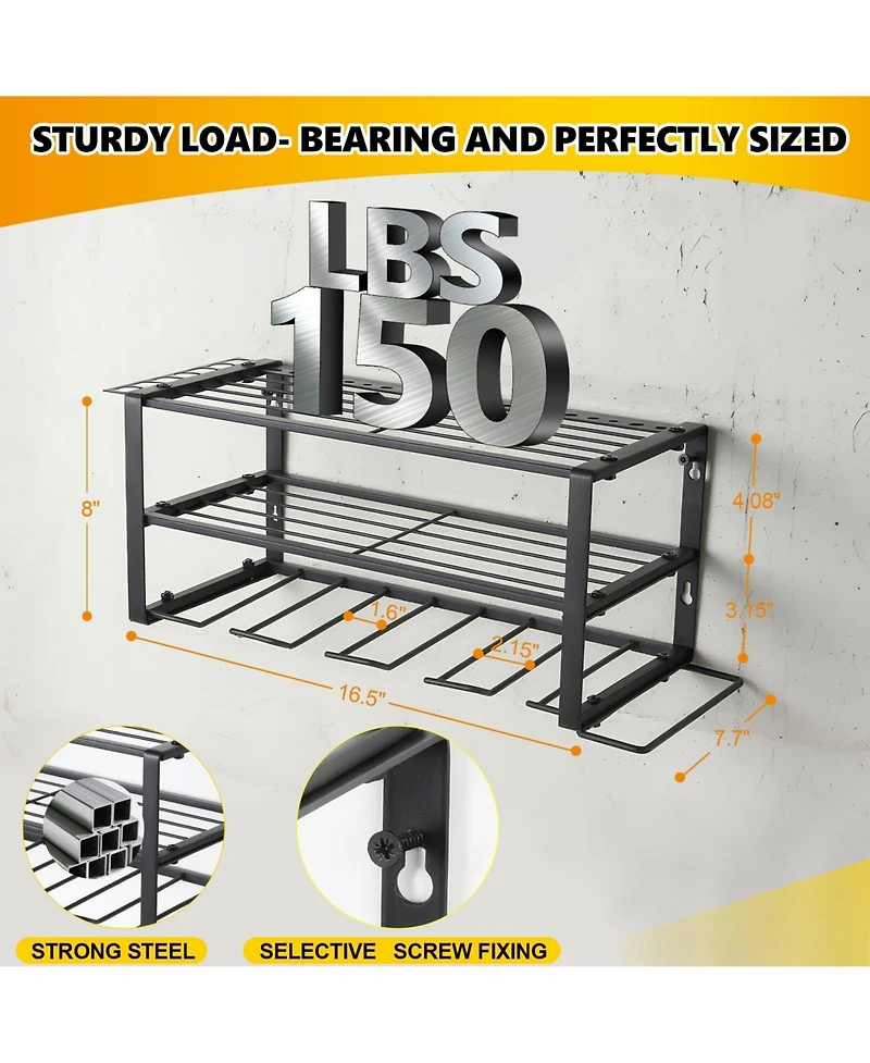 Xdovet Wall Mount Power Tool Organizer 3 Layers Drill Holder Rack
