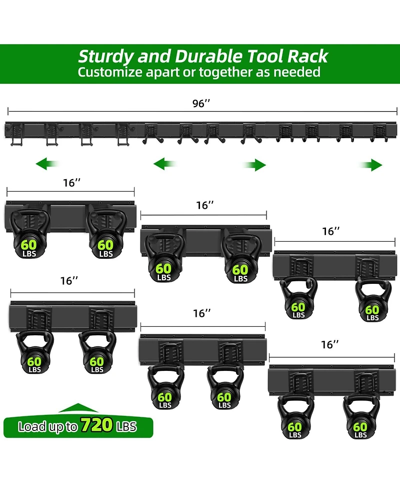 Xdovet Garden Tool Organizer Wall Mount with Hooks Straps Holder