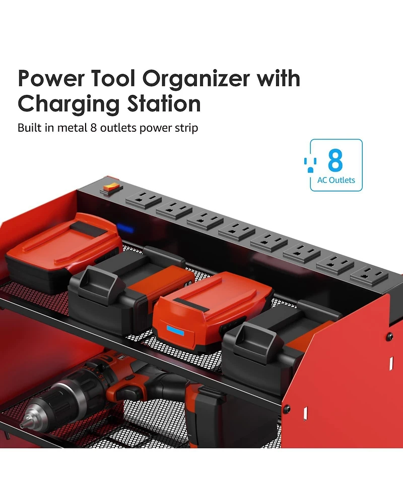 Xdovet Power Tool Organizer Wall Mount Charging Station Rack Holder 8 Outlet