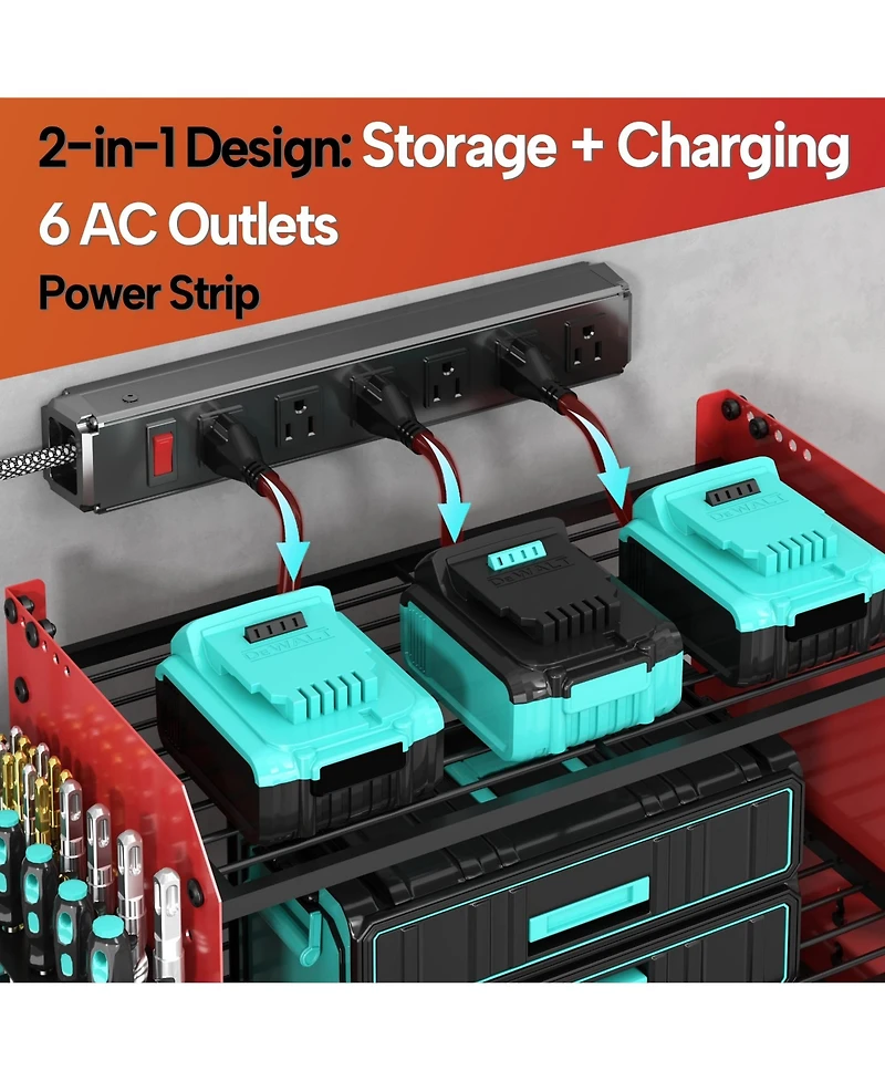 Xdovet Power Tool Organizer Wall Mount Charging Station Metal Rack Drill Holder Hook Bit Garage Workshop