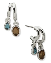 Anne Klein Silver-Tone 2 Row Blue Huggie Stone Drop Earrings