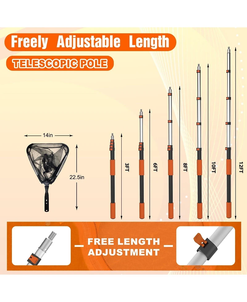 Xdovet Pool Skimmer Net Telescopic Pole Fine Mesh Leaf Rake