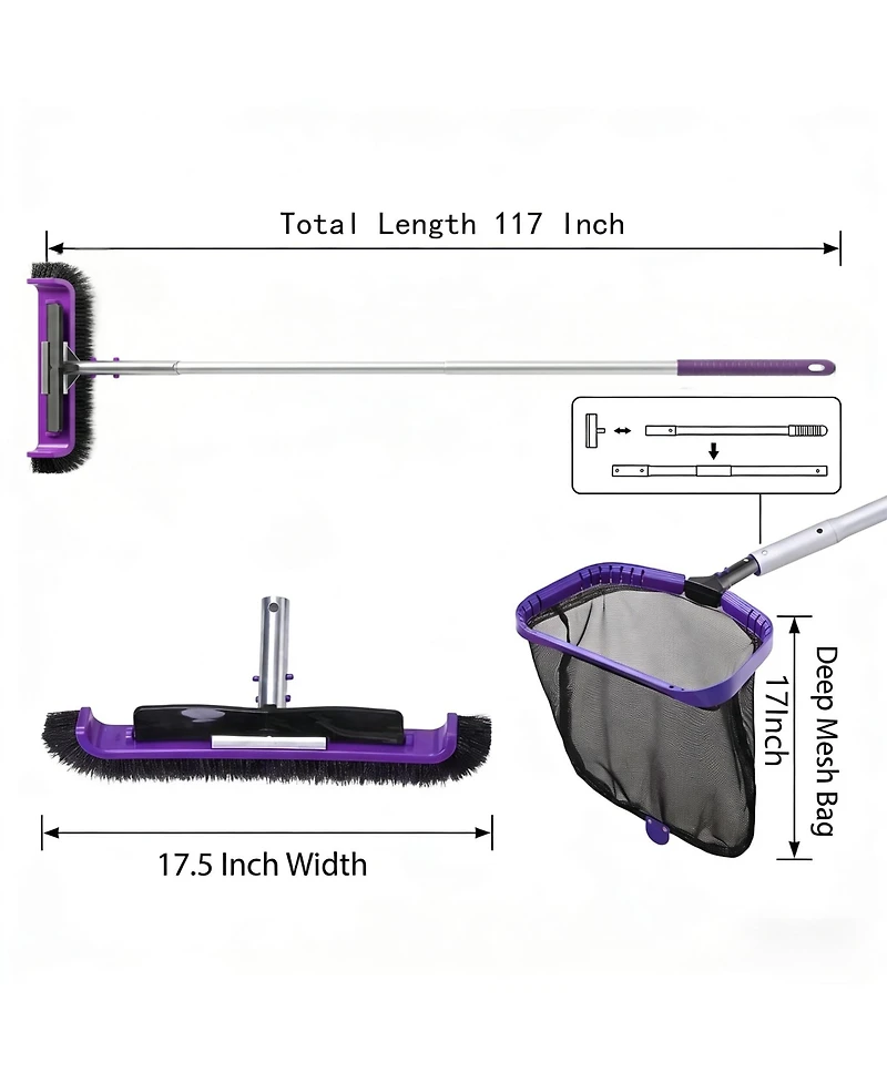 Xdovet Pool Skimmer Net Brush Head Adjustable Pole Set