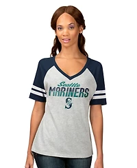 G-iii 4Her by Carl Banks Women's Heather Gray Seattle Mariners Goal Line Raglan V-Neck T-Shirt