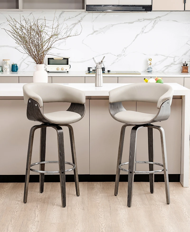 Glitzhome Mid-century Modern Leatherette Swivel Bar Stool, Set of 2