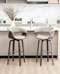 Glitzhome Mid-century Modern Leatherette Swivel Bar Stool, Set of 2