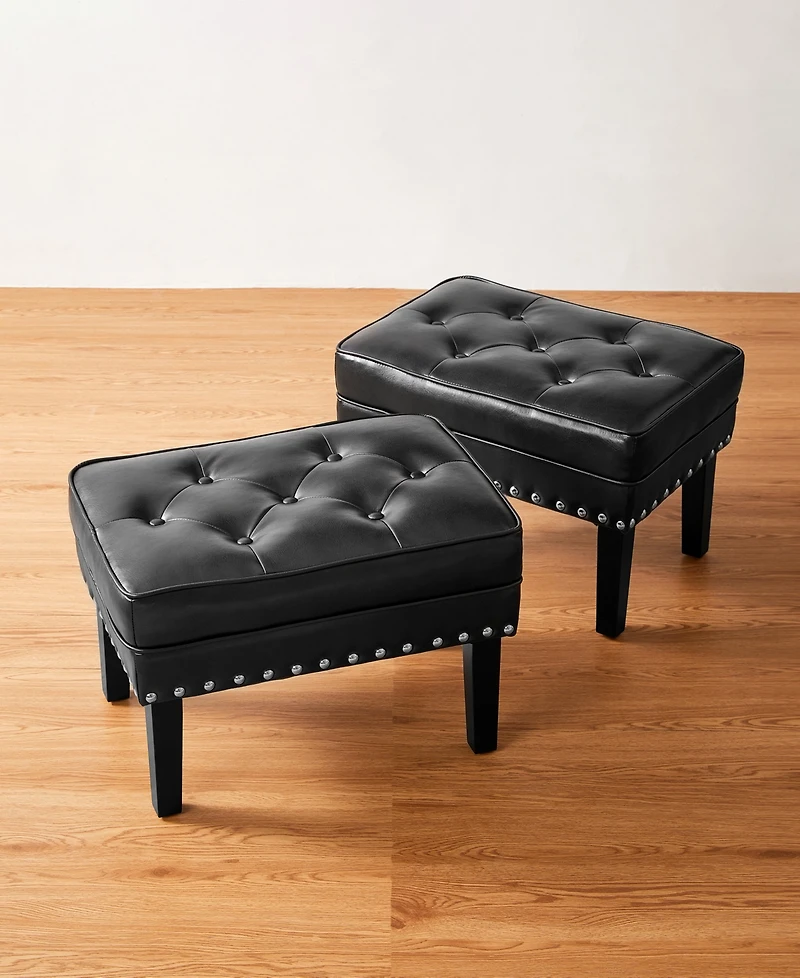 Glitzhome Mid-century Modern Leatherette Button-tufted Accent Stool, Set of 2