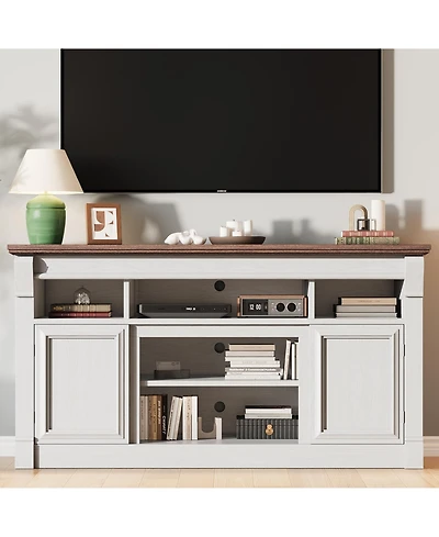 homfan Farmhouse Fireplace Tv Stand, 58 Inch Entertainment Center with 36 Inch Electric Fireplace, 3D Realistic Flame, Media Console for Living Room