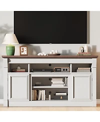 homfan Farmhouse Fireplace Tv Stand, 58 Inch Entertainment Center with 36 Inch Electric Fireplace, 3D Realistic Flame, Media Console for Living Room