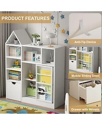 homfan Kids 7-Cubby Bookshelf with Removable Drawer, 3-Tier Sling Toy Storage Organizer, Easy Assembly Toddler Storage Cabinet for Playroom Nursery