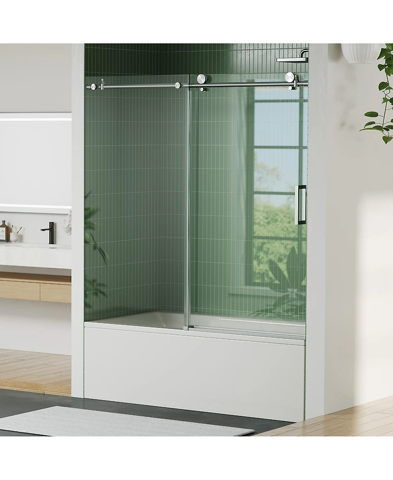 homfan Sliding Shower Door with Stainless Steel Frame 8mm Tempered Glass, Bathroom Enclosure for Tub Shower, Brushed