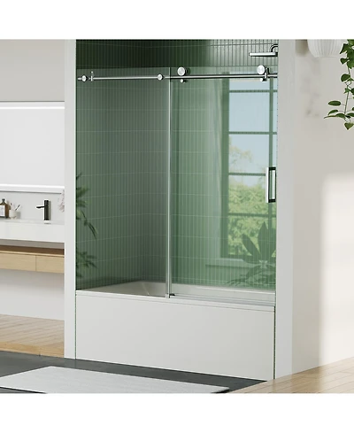 homfan Sliding Shower Door with Stainless Steel Frame 8mm Tempered Glass, Bathroom Enclosure for Tub Shower, Brushed