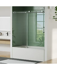 homfan Sliding Shower Door with Stainless Steel Frame 8mm Tempered Glass, Bathroom Enclosure for Tub Shower, Brushed