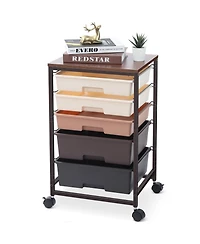 Xdovet Rolling Utility Storage Cart with Wooden Top