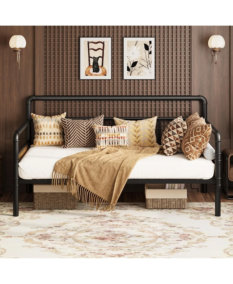 homfan Twin Daybed with Classic Headboard, Metal Frame, Under-Bed Storage, No Box Spring Needed