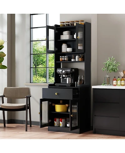 Streamdale Furniture Farmhouse Kitchen Pantry Hutch with Microwave Stand and Storage Cabinet