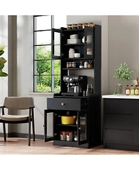 Streamdale Furniture Farmhouse Kitchen Pantry Hutch with Microwave Stand and Storage Cabinet