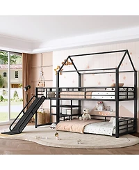 Streamdale Furniture metal House Bunk Bed with Storage Stairs Slide Safety Rails