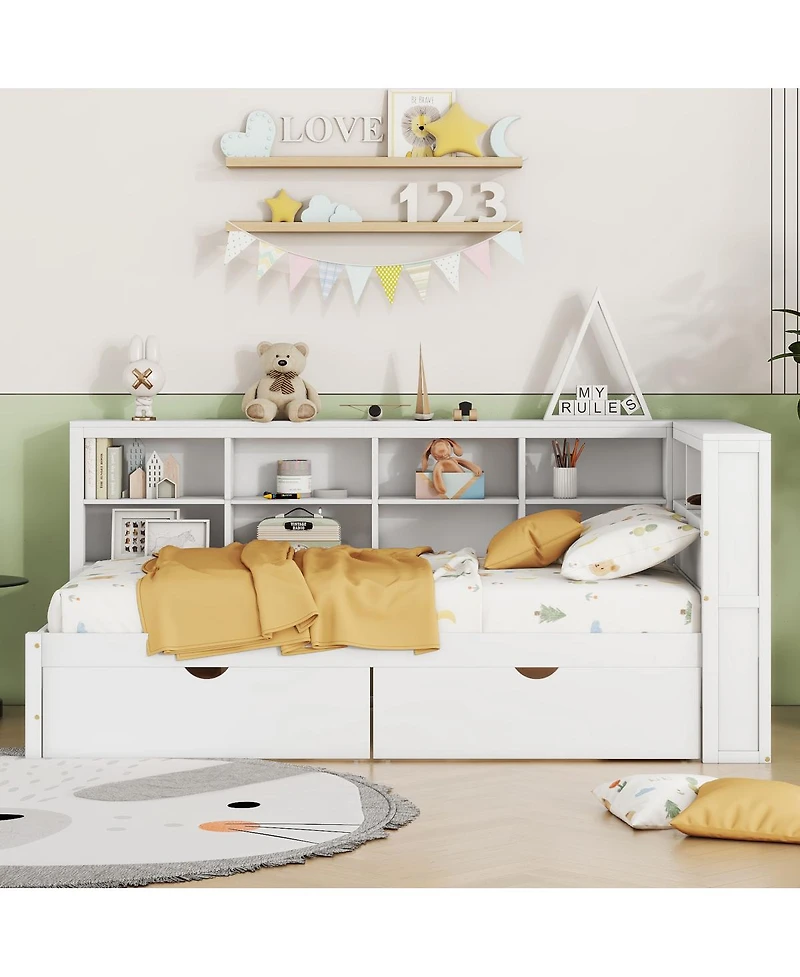 Streamdale Furniture Wooden Daybed with 2 Drawers Storage Shelf and Usb Ports