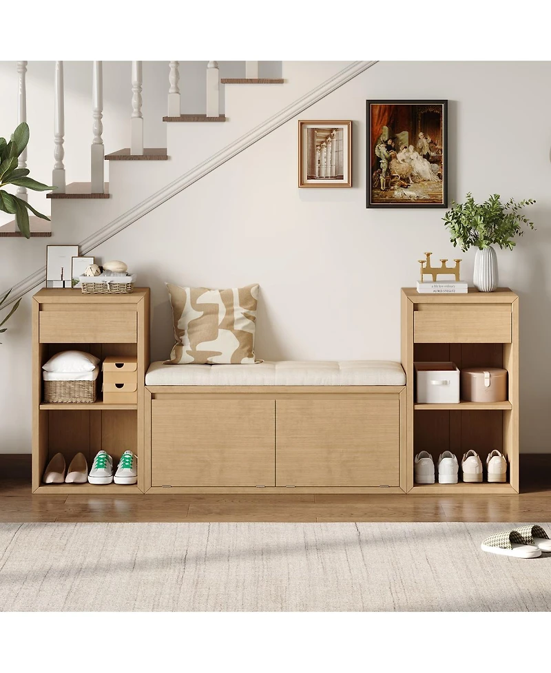Streamdale Furniture All-in-One Entryway Storage Bench with Cushion Drawers and Shelves