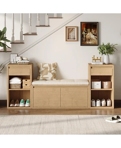 Streamdale Furniture All-in-One Entryway Storage Bench with Cushion Drawers and Shelves