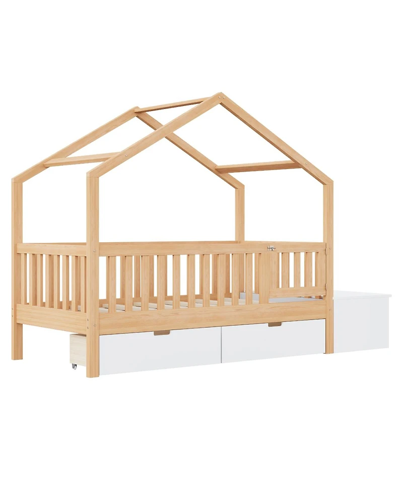 Streamdale Furniture Toddler Playhouse Bed with Storage Drawers Safety Railings and Lift-Top Chest