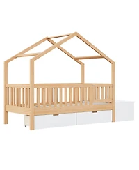 Streamdale Furniture Toddler Playhouse Bed with Storage Drawers Safety Railings and Lift-Top Chest