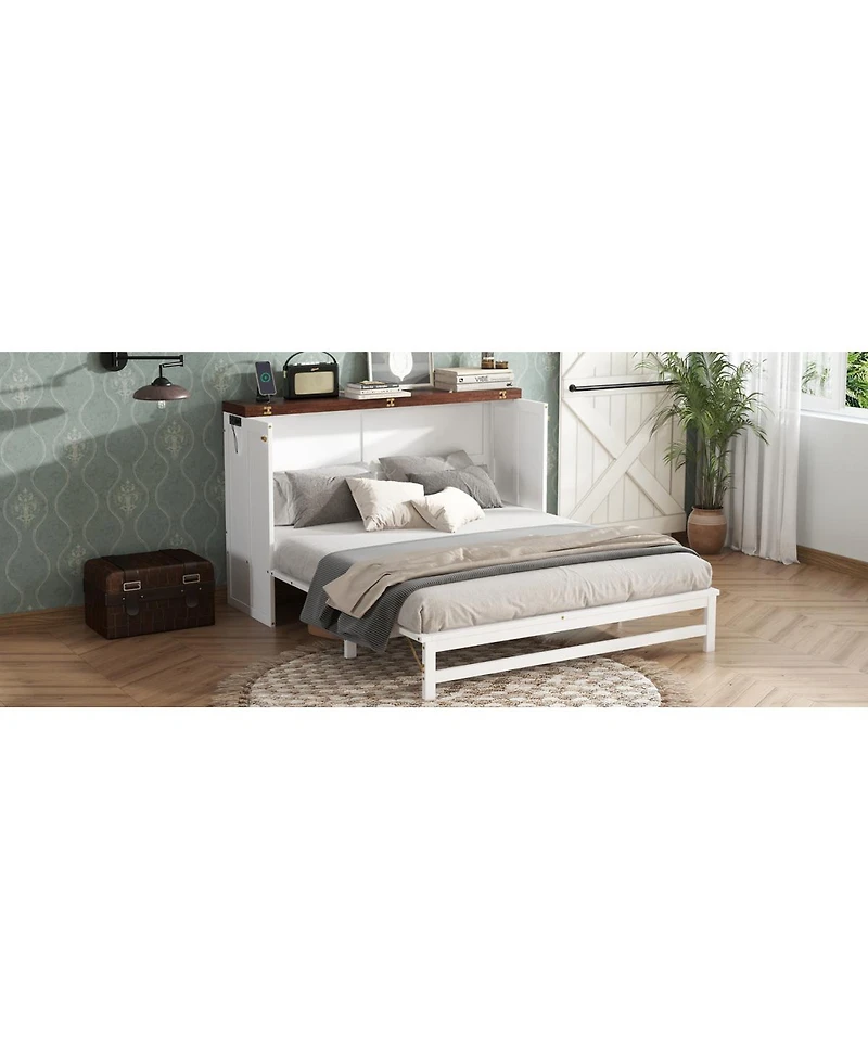 Streamdale Furniture Queen Murphy Bed Cabinet with Storage Charging Station and Usb Port
