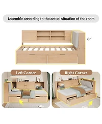 Streamdale Furniture Wooden L-Shaped Twin Daybed with Storage Bookcase and Usb Ports