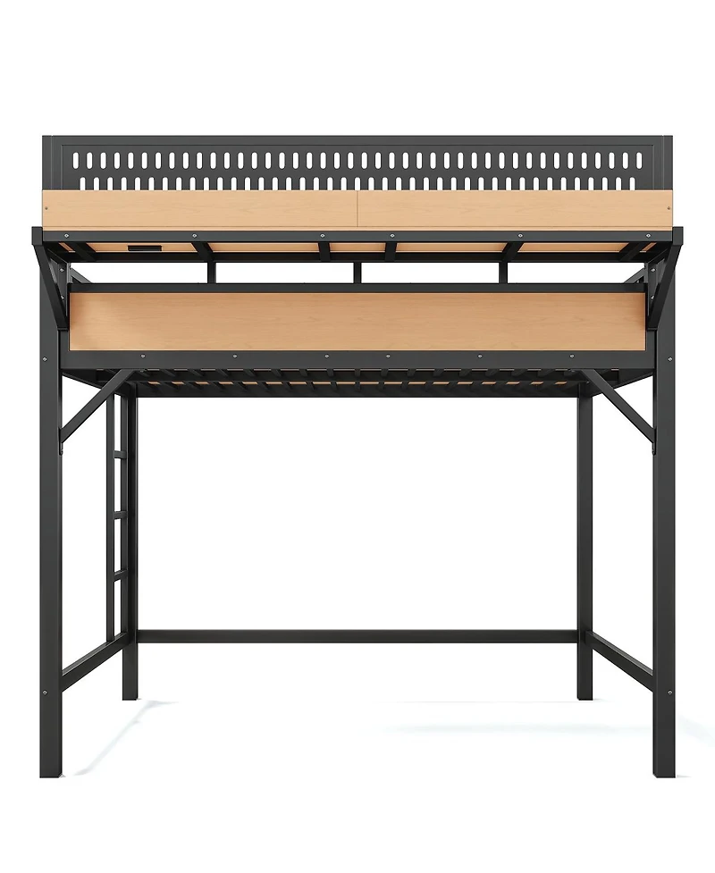 Streamdale Furniture Metal Loft Bed with Storage Usb Ports and Led Lights