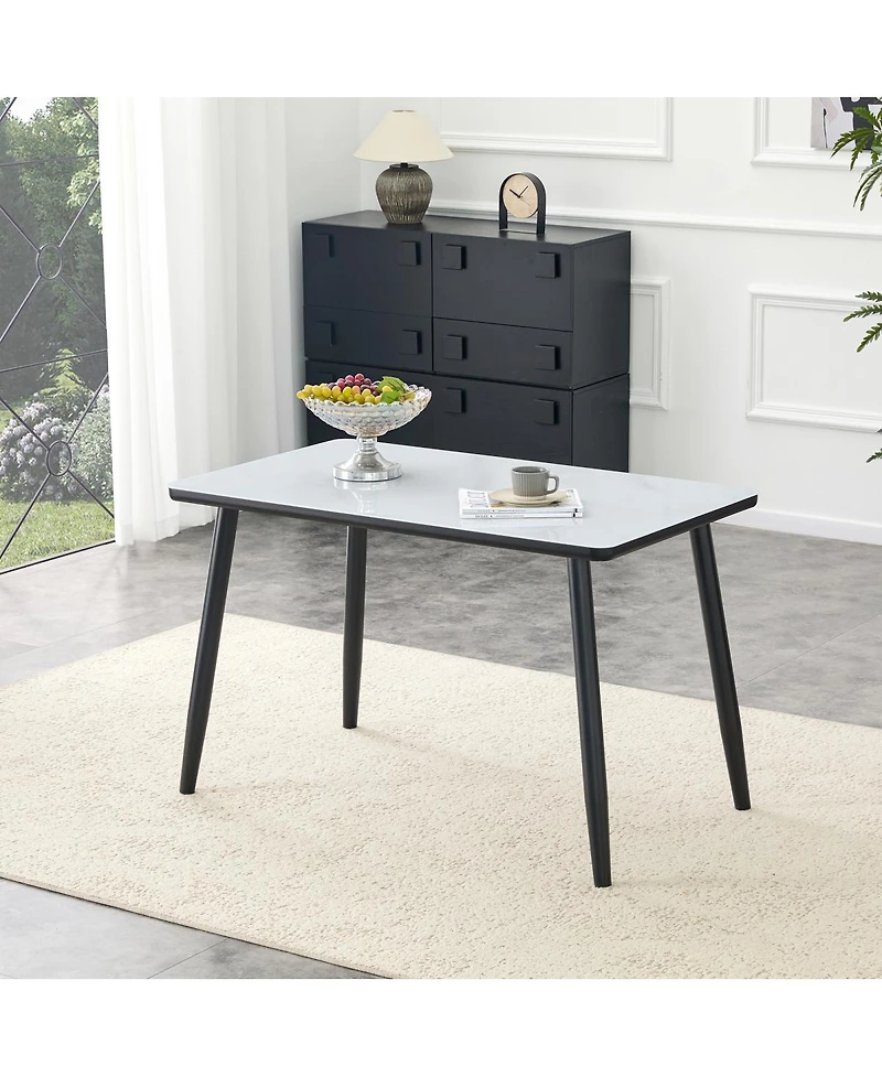 Streamdale Furniture Modern Minimalist Rectangular Dining Table with Marble-Look Glass Top