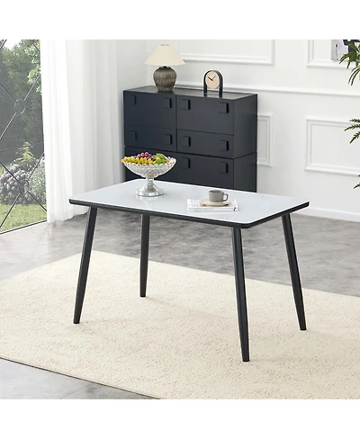 Streamdale Furniture Modern Minimalist Rectangular Dining Table with Marble-Look Glass Top