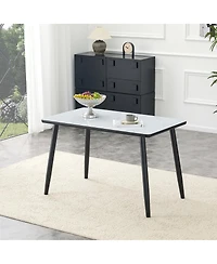 Streamdale Furniture Modern Minimalist Rectangular Dining Table with Marble-Look Glass Top