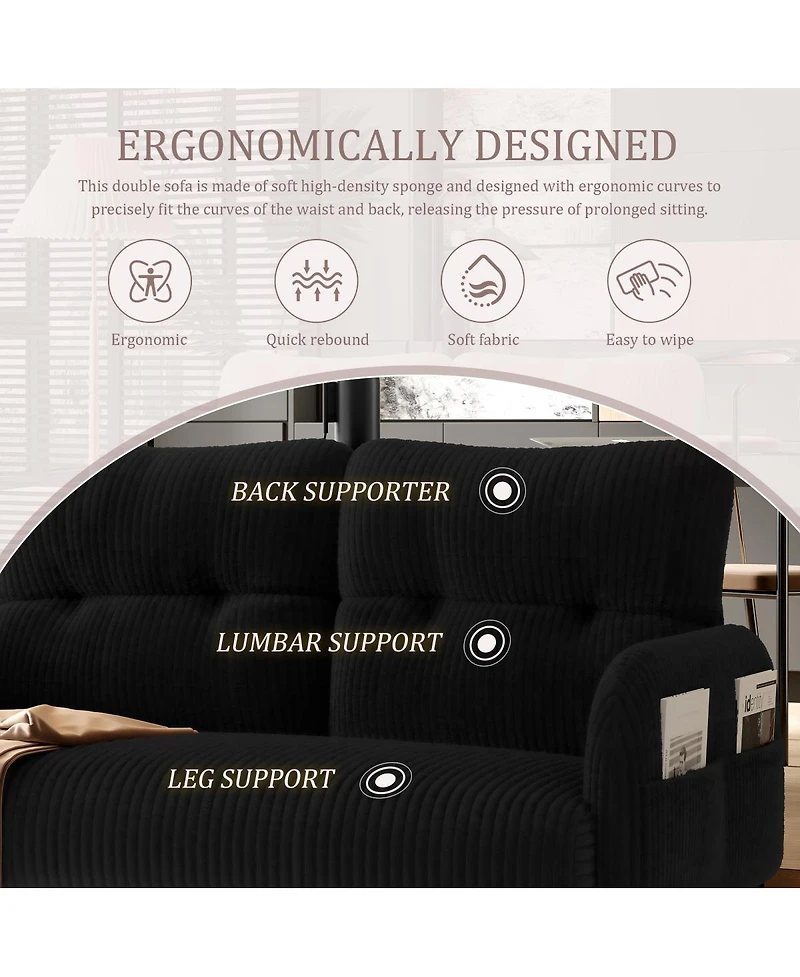 Streamdale Furniture Comfortable Monochrome Corduroy Double Sofa for Living Room and Bedroom