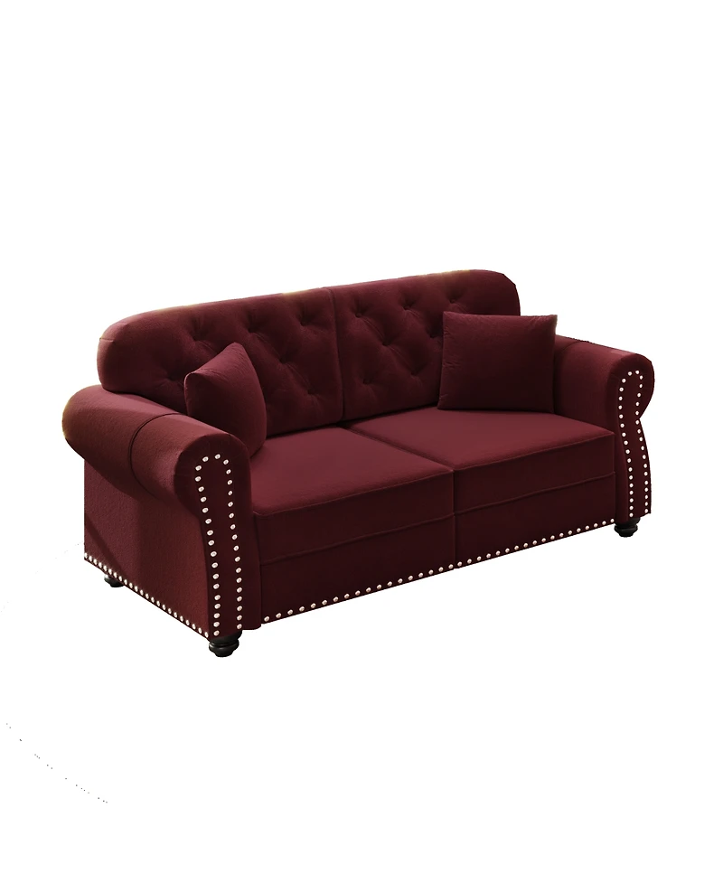 Streamdale Furniture 63'' Velvet Chesterfield Sofa with Nailhead Trim and 2 Pillows