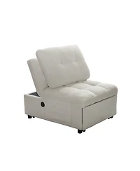 Streamdale Furniture Teddy Fabric Single Sofa Bed with Usb Port and Storage Pocket
