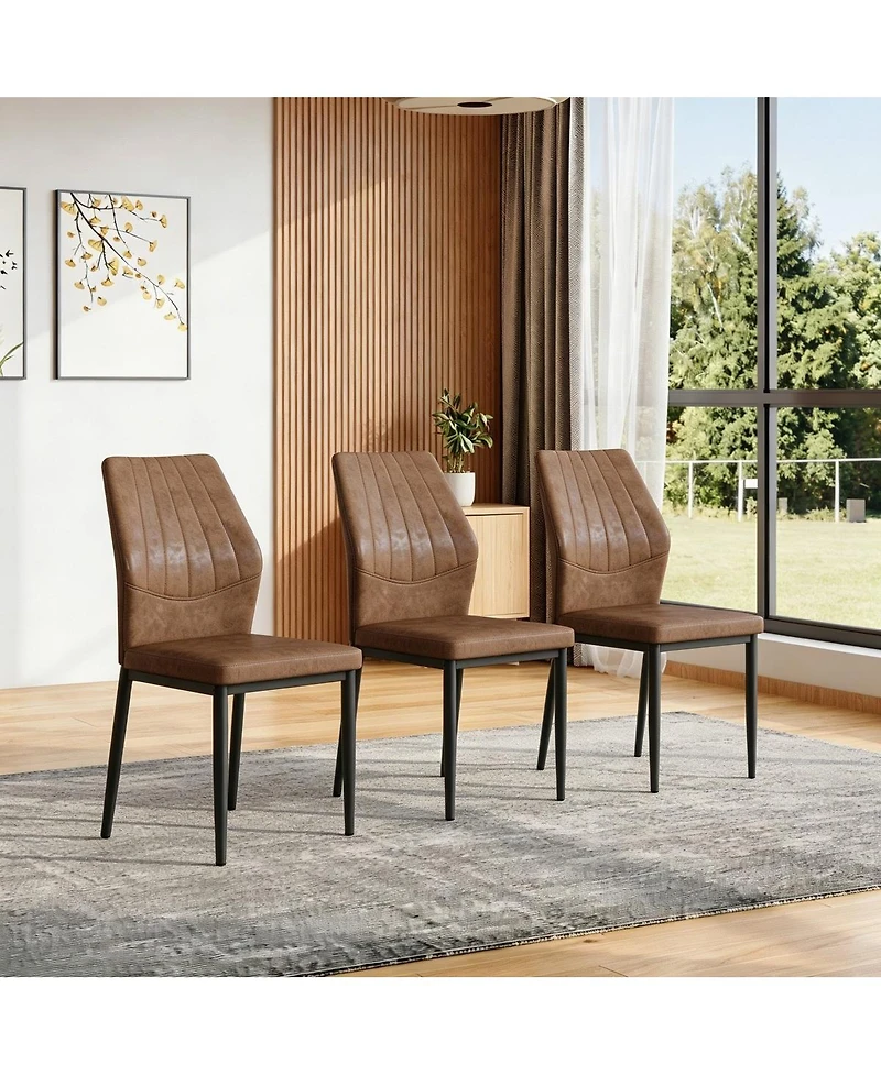 Streamdale Furniture Set of 3 Shell-Pattern Dining Chairs Ergonomic Tech Fabric 37 High