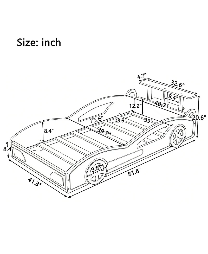 Streamdale Furniture Wooden Race Car Twin Bed with Wheels