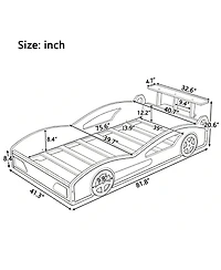 Streamdale Furniture Wooden Race Car Twin Bed with Wheels