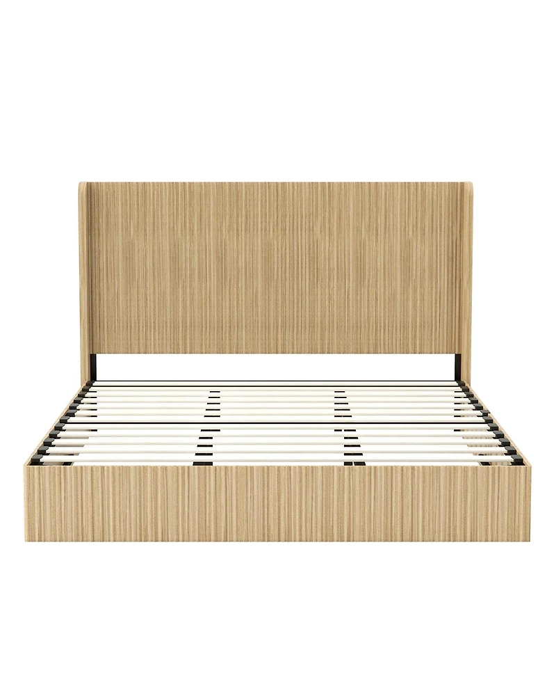 Streamdale Furniture King Size Mid-Century Fluted Wood Platform Bed with Wingback Headboard