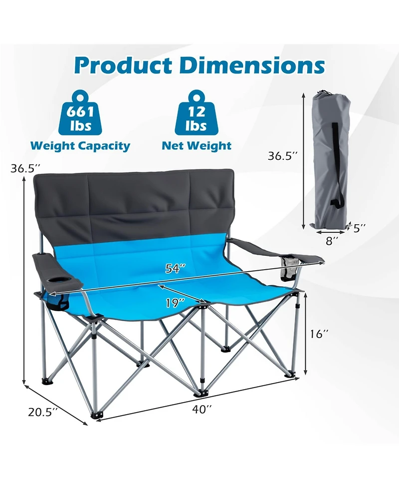 Mecale Double Camping Chair for Two with Cup Holders and Carry Bag, 660-lb Cap