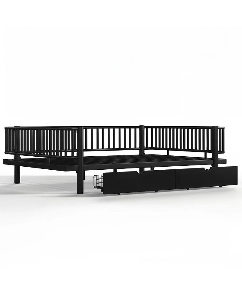 Streamdale Furniture Queen Size Metal Platform Bed with Storage Drawers