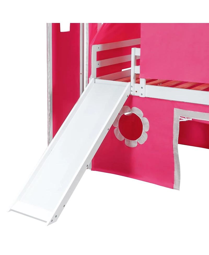 Streamdale Furniture Loft Bed with Slide Pink Tent and Tower