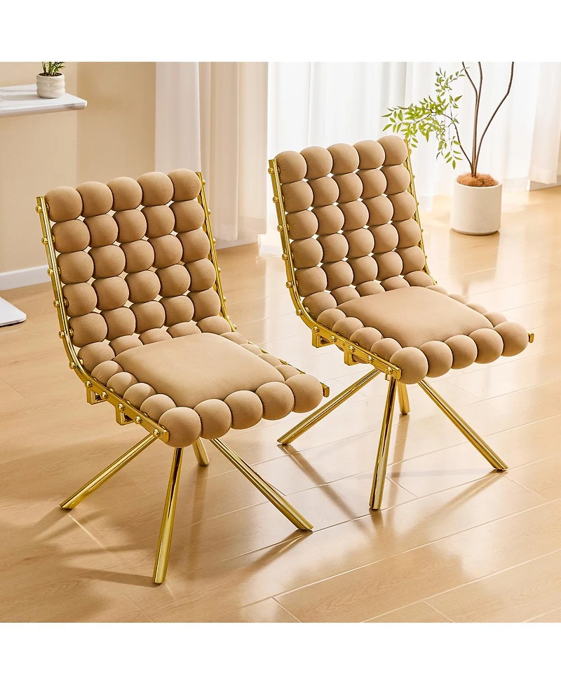 Streamdale Furniture Tufted Ball Backrest Swivel Chair with Gold Metal Legs