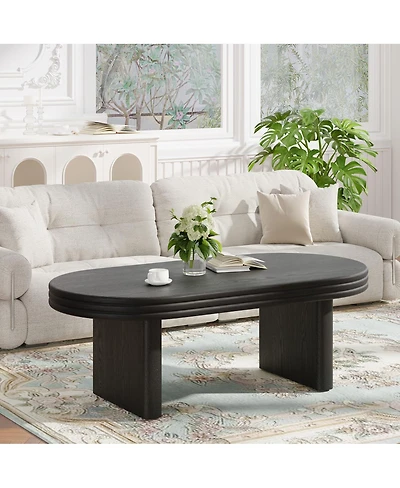 Streamdale Furniture Mid-Century Modern Oval Fluted Wood Coffee Table