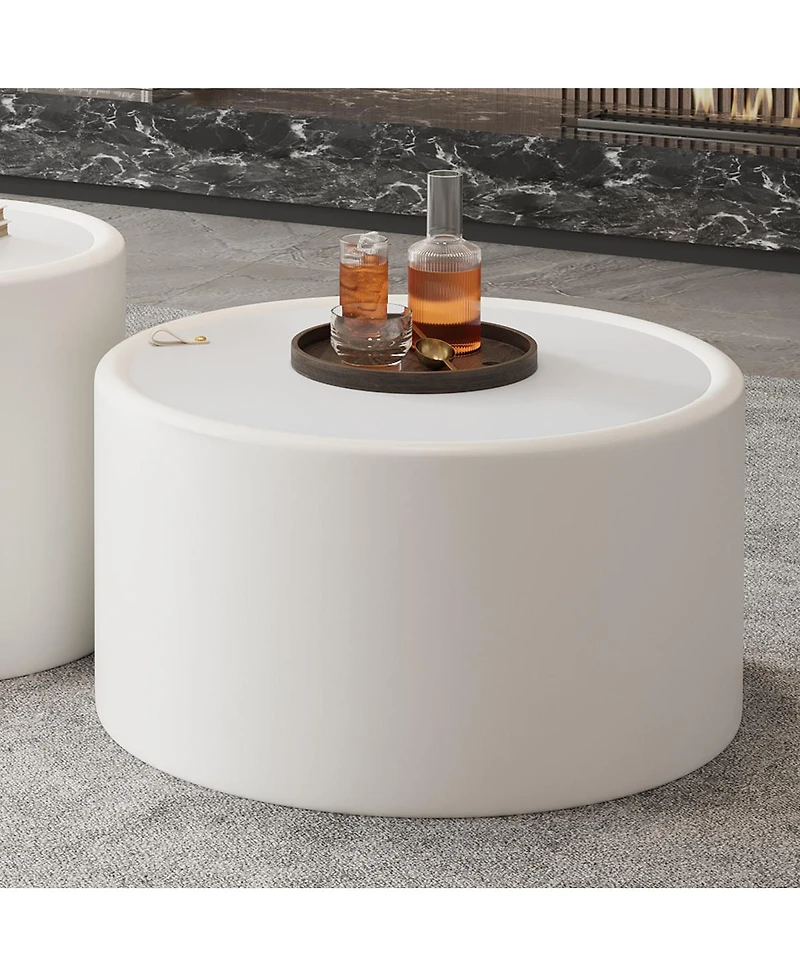 Streamdale Furniture Round Coffee Table with Tempered Glass Top and Hidden Storage