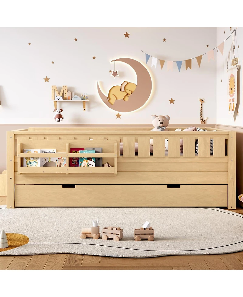 Streamdale Furniture Bed with Bookshelves Staircase Safety Rails and Trundle Light