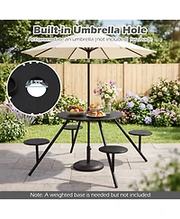 Gouun Heavy-Duty Round Galvanized Iron Picnic Table for 4 with Built-In Seats